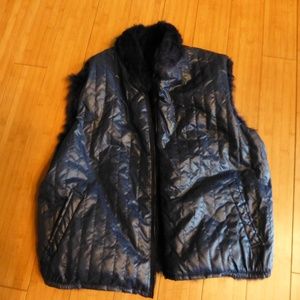 RABBIT VEST REVERSIBLE QUILTED DYED BLUE ZIP UP L